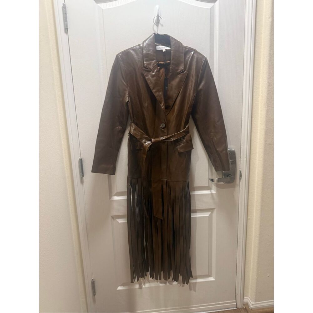ELLIATT Vegan Leather Fringe Suit Set – Brown Blazer & Maxi Skirt size S NWT - Picture 8 of 11